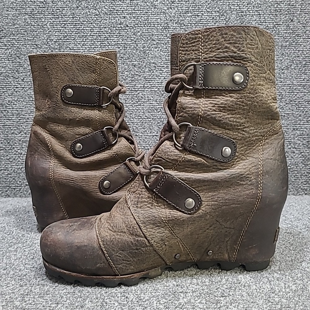 Sorel Joan of Arctic Wedge Lace Up Leather Boots Brown Womens Size 9.5 / EU 40.5 - Picture 11 of 13